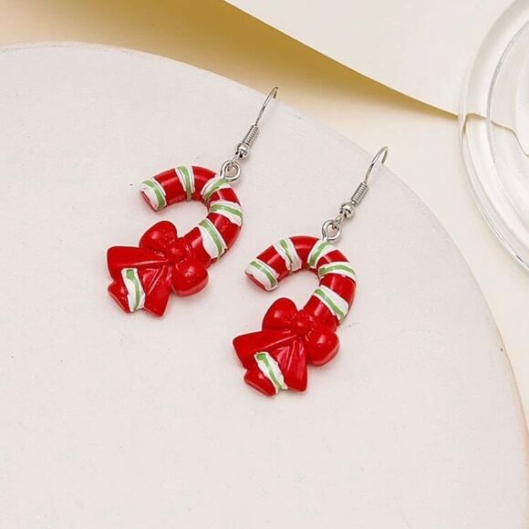 Holiday Christmas Candy Cane Earrings - Picture 2 of 5